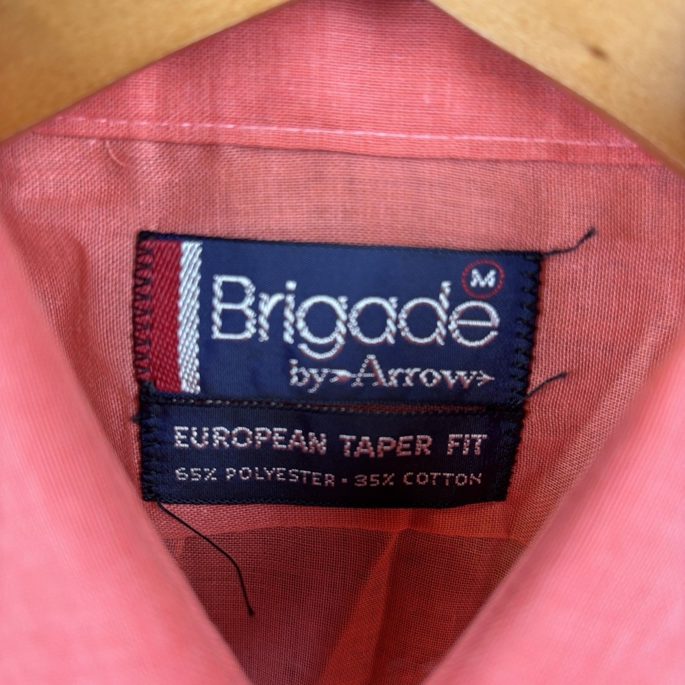 Vtg Brigade By Arrow Shirt Mens Medium Pink Paper Thin Disco 70s Rockabilly NOS - Picture 4 of 8